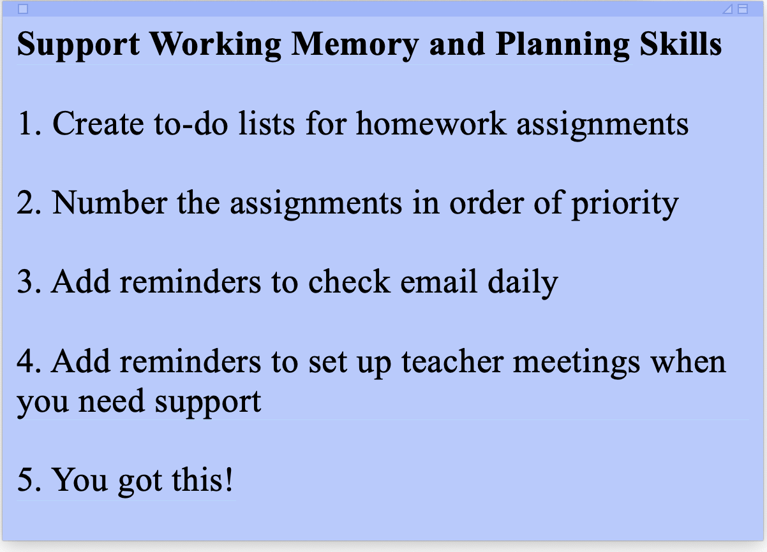 Tips to Support Working Memory and Planning Skills